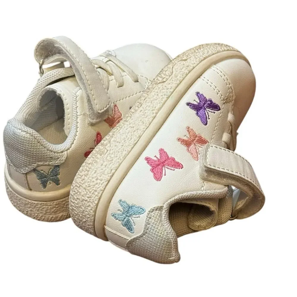 Toddler 6.5C Embroidered Butterfly Sneakers  Non-Slip, Hook & Loop Casual Play